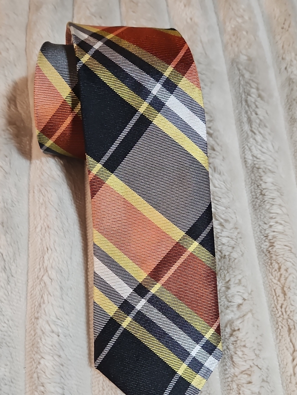 Ben Sherman Plaid Tie in Black, Yellow & Orange